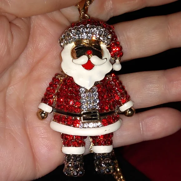 Red and White Crystal Santa Pendant Necklace with Movable Arms - Picture 5 of 5